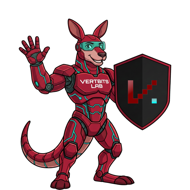 Byte, the Vertbits Lab mascot, waving hello